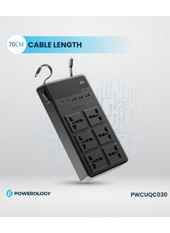 باورولوجي شريط طاقة 6 تيار متردد 2500 وات مع منافذ USB A وUSB-C وكابلات Lightning وType-C مدمجة / سلك طاقة بطول 3 أمتار / حماية مدمجة / مقاوم للحريق / مقبس طاقة للشحن المتزامن - أسود  - Image 3