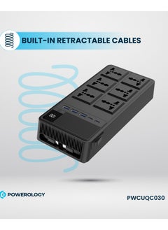 باورولوجي شريط طاقة 6 تيار متردد 2500 وات مع منافذ USB A وUSB-C وكابلات Lightning وType-C مدمجة / سلك طاقة بطول 3 أمتار / حماية مدمجة / مقاوم للحريق / مقبس طاقة للشحن المتزامن - أسود  - Image 5
