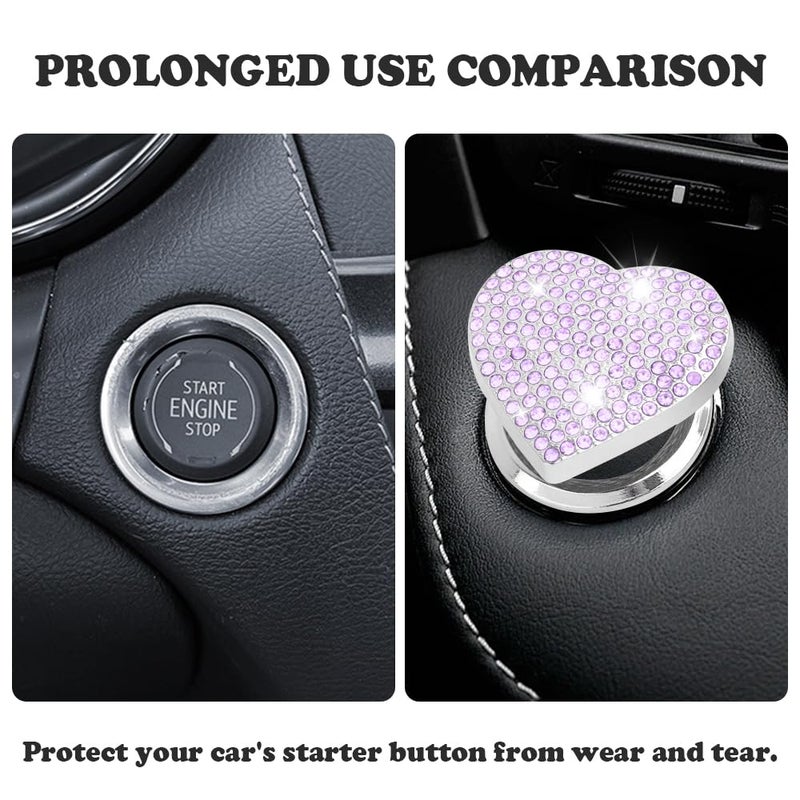 IHOTDER Bling Push Start Button Cover with Rhinestone,Heart Push to Start Button Cover for Car Decor,Diamond Engine Start Buttons Cover Car Accessories Interior for Women & Girl (Purple) - Image 3