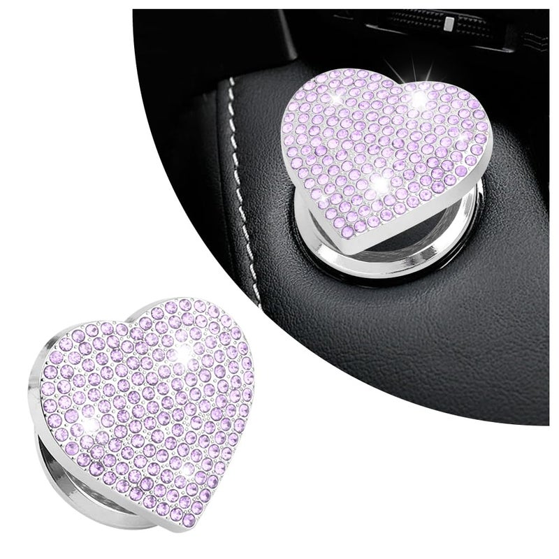 IHOTDER Bling Push Start Button Cover with Rhinestone,Heart Push to Start Button Cover for Car Decor,Diamond Engine Start Buttons Cover Car Accessories Interior for Women & Girl (Purple) - Image 1