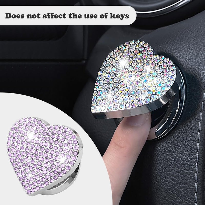 IHOTDER Bling Push Start Button Cover with Rhinestone,Heart Push to Start Button Cover for Car Decor,Diamond Engine Start Buttons Cover Car Accessories Interior for Women & Girl (Purple) - Image 5