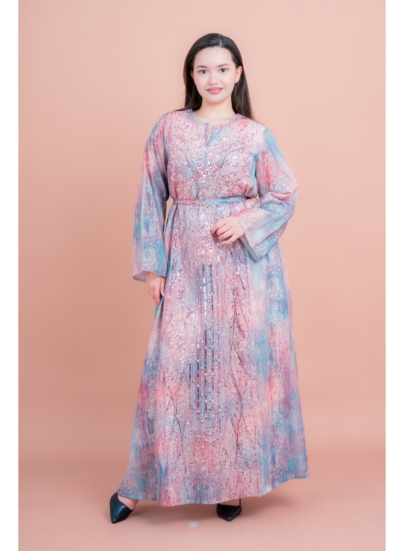 IKKXA Radiant Embroidery Jalabiya IK4016 Pink - Image 1