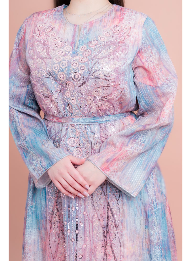 IKKXA Radiant Embroidery Jalabiya IK4016 Pink - Image 3