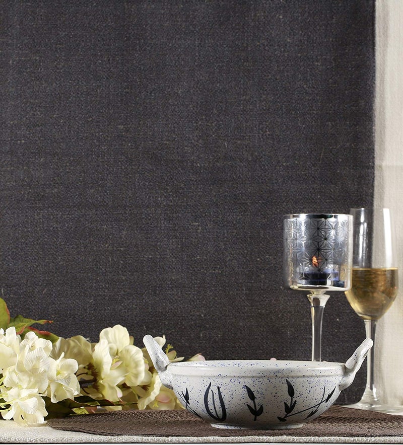 Caffeine Ceramic Handmade Stoneware White Bamboo Serving Kadhai Large (Set of 1 Microwave & Dishwasher Safe) - Image 1