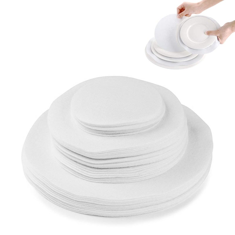 Pehciroe 96 Pack Felt Plate Dividers Protectors Thick Felt Round Plate Separators Pads China Dish Storage Protectors Pads with 3 Sizes for Packing Stacking Porcelain Cookware White 