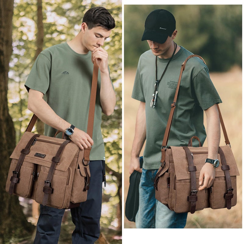 WITZMAN Vintage Canvas Messenger Bag for Men and Women Large Satchel Bags Crossbody Shoulder with 17 inch Laptop(A8008/2 Brown) - Image 2