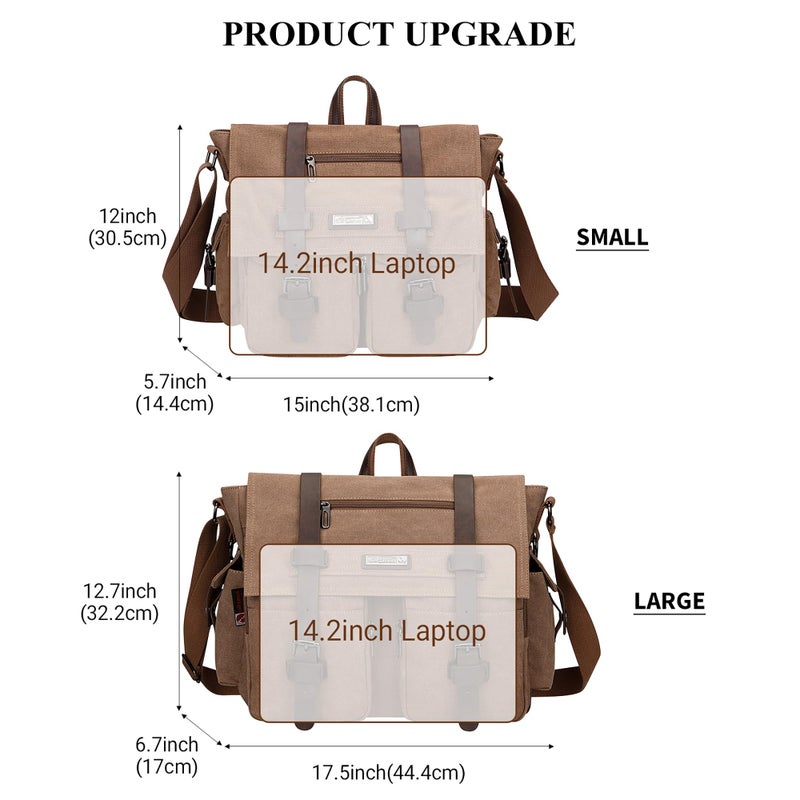 WITZMAN Vintage Canvas Messenger Bag for Men and Women Large Satchel Bags Crossbody Shoulder with 17 inch Laptop(A8008/2 Brown) - Image 4