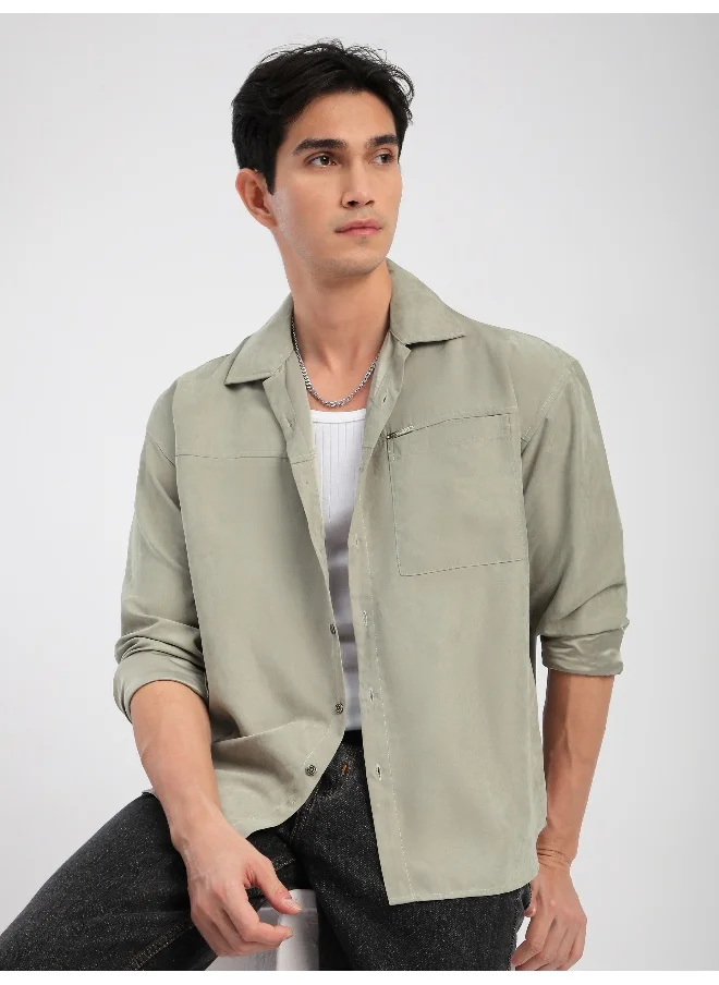 Beyoung Light Grey Front Yoke Suede Shirt