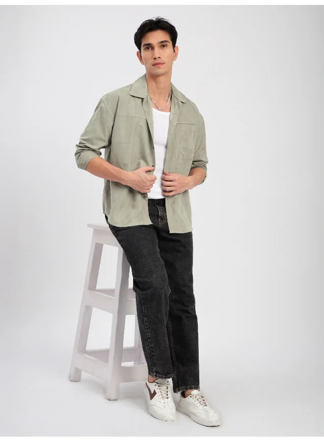 Beyoung Light Grey Front Yoke Suede Shirt