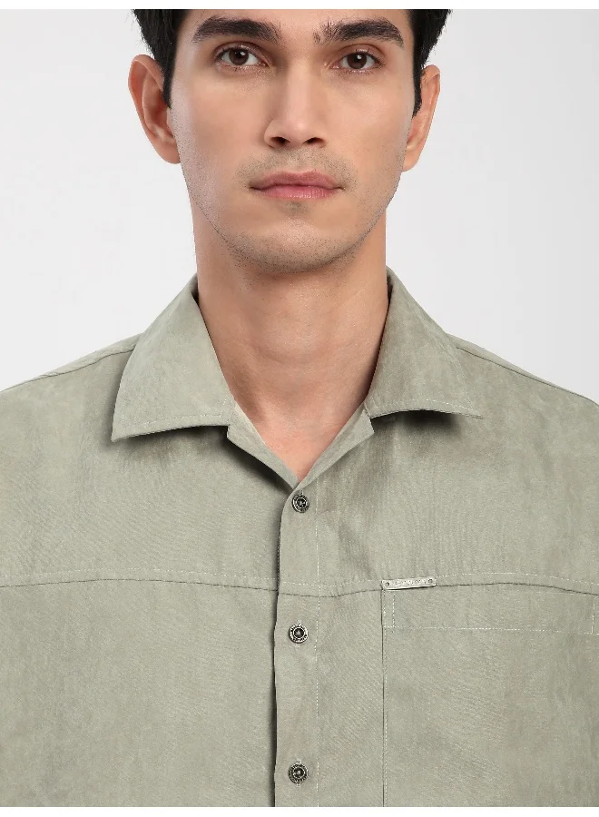 Beyoung Light Grey Front Yoke Suede Shirt