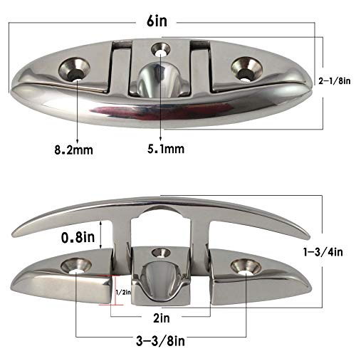 VEITHI 316 Stainless Steel Boat Folding Cleat 6 inch, Flip up Dock Cleat for Deck and Boat, Boat Tie Down Cleats Dock Cleats Folding Cleat Rope Cleat Pop Up Cleat Boat Cleats with Fasteners (1 Pack) - Image 2
