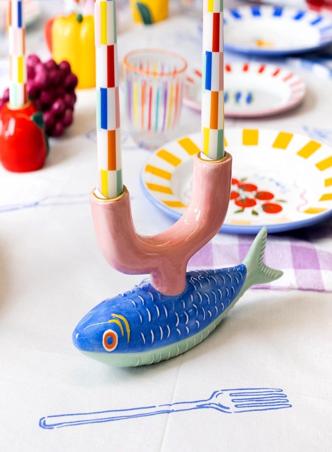 Talking Tables 2 x Colorful Checkered Tapered Tall Dinner Candles Made of Wax, Stylish Table Decorations Table Centrepieces, Summer Decor. Eco Packaging, Unscented, Burn Time 5 Hours, 10inches - Image 3