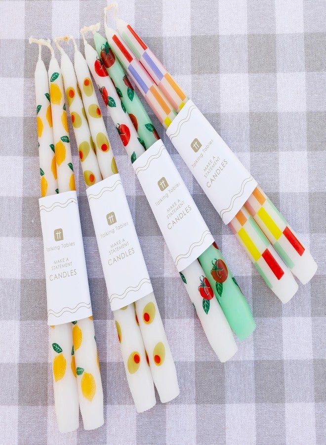 Talking Tables 2 x Colorful Checkered Tapered Tall Dinner Candles Made of Wax, Stylish Table Decorations Table Centrepieces, Summer Decor. Eco Packaging, Unscented, Burn Time 5 Hours, 10inches - Image 4