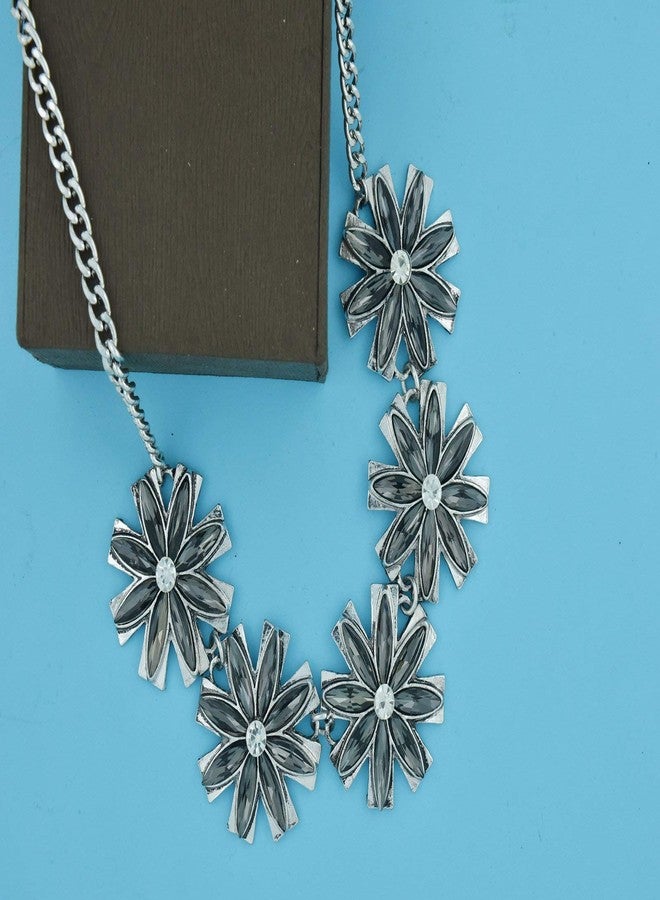 ZIVOM® Flower Grey Crystal Antique Oxidised Afghani Bohemian Tribal Slver Necklace Girls Women - Image 4