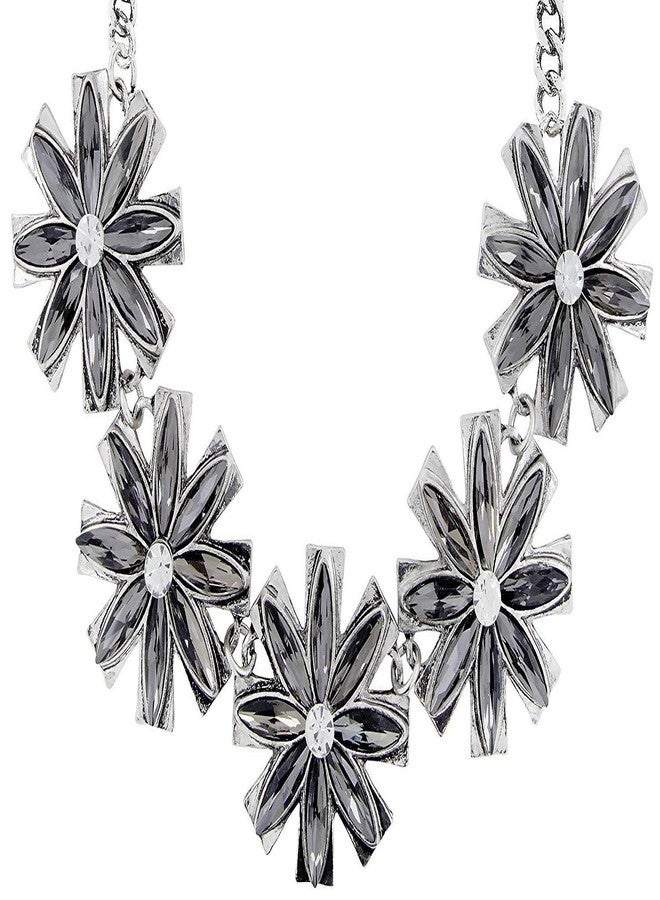 ZIVOM® Flower Grey Crystal Antique Oxidised Afghani Bohemian Tribal Slver Necklace Girls Women - Image 1