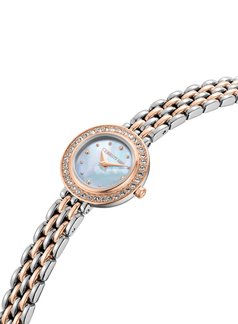 CERRUTI 1881 Women's Cerruti 1881 Matera Analog Women's Watch - White Mother of Pearl Dial, Crystal Embedded Topring, Two-Tone Bracelet