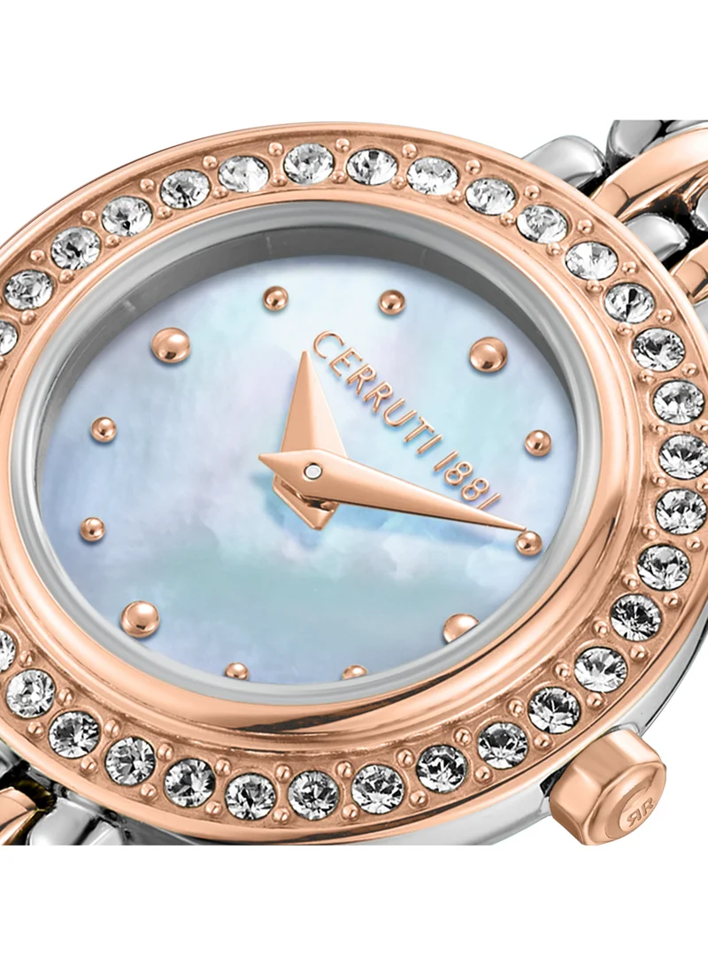 CERRUTI 1881 Women's Cerruti 1881 Matera Analog Women's Watch - White Mother of Pearl Dial, Crystal Embedded Topring, Two-Tone Bracelet