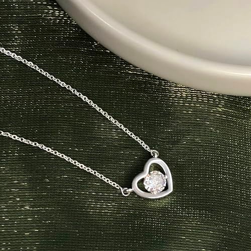 Zeffy Silver Necklace for Women Simple Tiny CZ Heart Pendant Cubic Zirconia Cute Love Necklaces Dainty Sterling Silver Diamond Necklace Heart Choker Trendy Minimalist Jewelry Gifts - Image 2