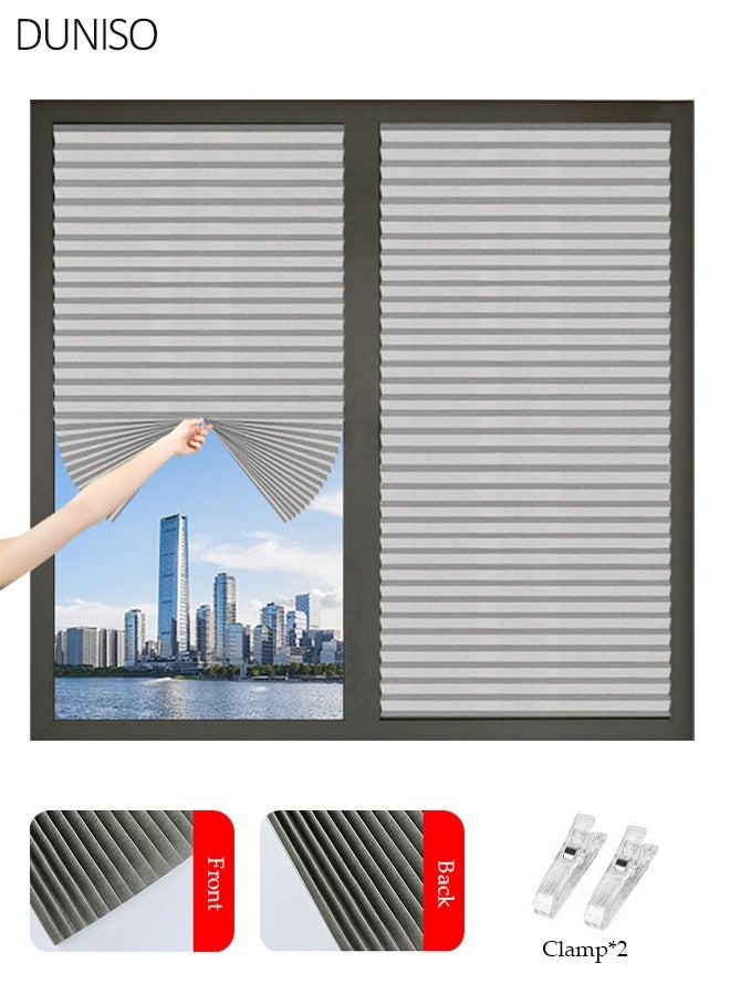 DUNISO No Drill Pleated Gray Window Shades, Self-Adhesive Temporary Blinds, Half-Blackout Privacy Curtain for Windows - Image 1