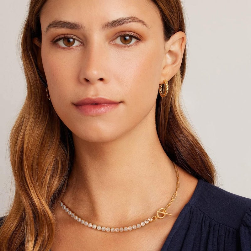NUZON Gold CZ Tennis Necklace for Women Girls 14K Gold Plated Paper Clip Link Chain Choker Sparkly Diamond Layering Jewelry Toggle Clasp 16.5’’ - Image 2