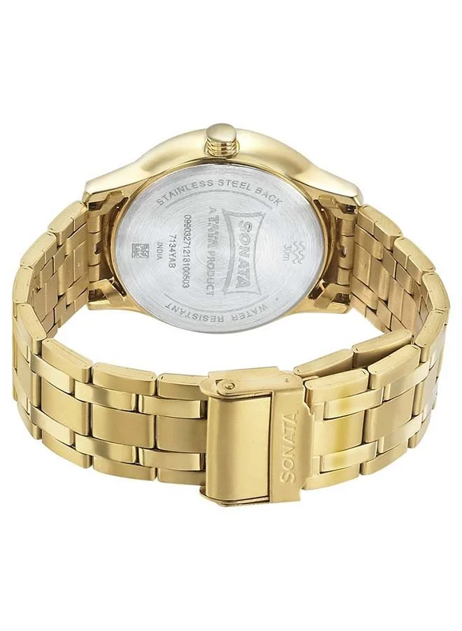 Sonata Round Shape Metal Analog Wrist Watch 7134YM03 - 40 mm - Golden