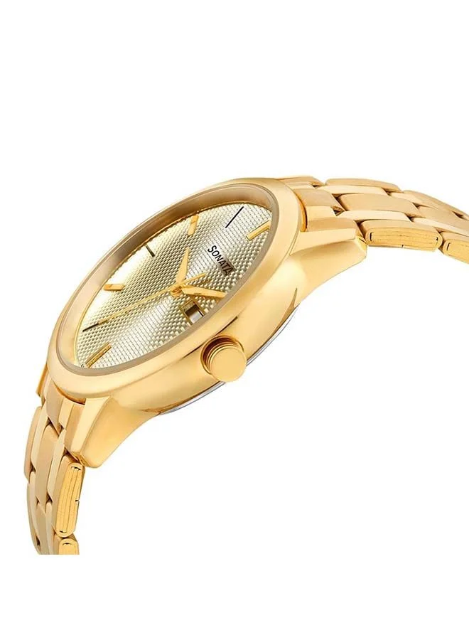 Sonata Round Shape Metal Analog Wrist Watch 7134YM03 - 40 mm - Golden