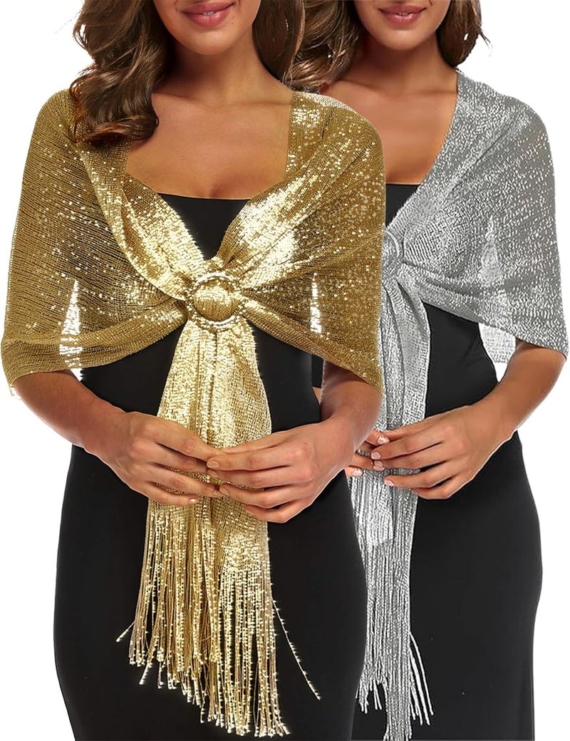 Shawls and Wraps for Evening Dress, Sparkle Shawls for Women with Buckle - Elegant Wedding Party Formal Shoulder Wrap