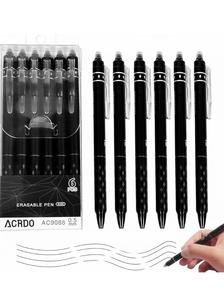 SYOSI Erasable Gel Pen Set, 0.5mm Fine Point Pens with Eraser Tips, Refillable Smooth Writing Pens for Light Corrections, Comfortable Grip, Eco-Friendly Pen for School & Office (Black Ink, 6-Pack) - Image 1