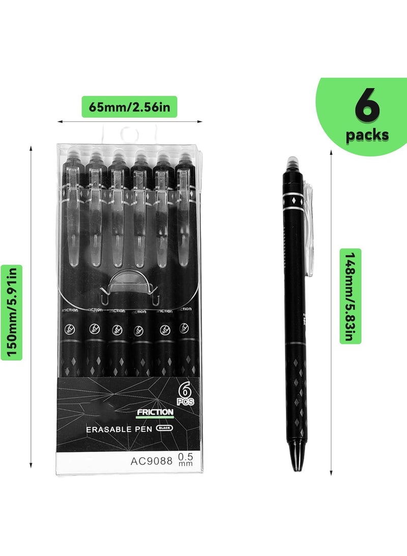 SYOSI Erasable Gel Pen Set, 0.5mm Fine Point Pens with Eraser Tips, Refillable Smooth Writing Pens for Light Corrections, Comfortable Grip, Eco-Friendly Pen for School & Office (Black Ink, 6-Pack) - Image 5