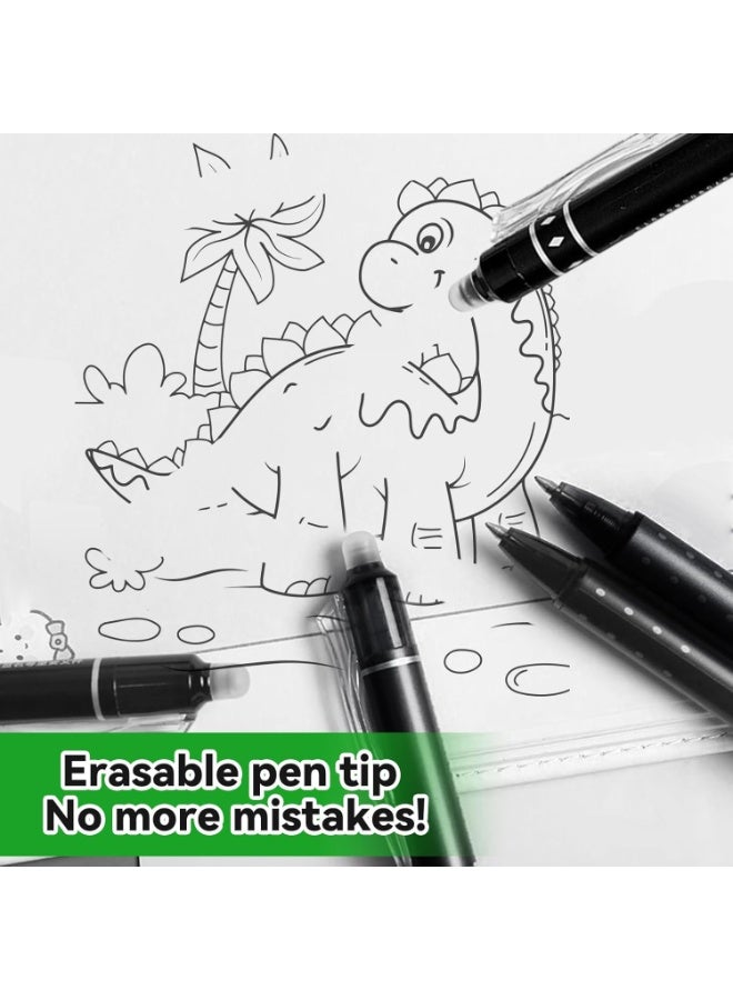 SYOSI Erasable Gel Pen Set, 0.5mm Fine Point Pens with Eraser Tips, Refillable Smooth Writing Pens for Light Corrections, Comfortable Grip, Eco-Friendly Pen for School & Office (Black Ink, 6-Pack) - Image 3