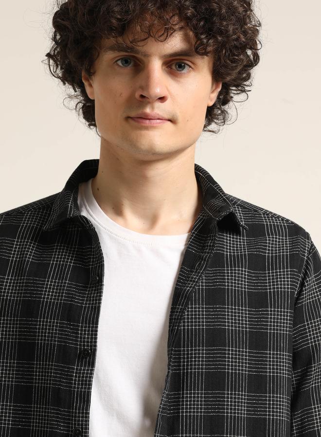 Bushirt Men Black Checked Spread Collar Shirt - Image 4