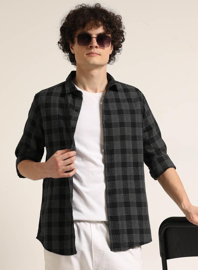 Bushirt Men Black Checked Spread Collar Shirt - Image 1