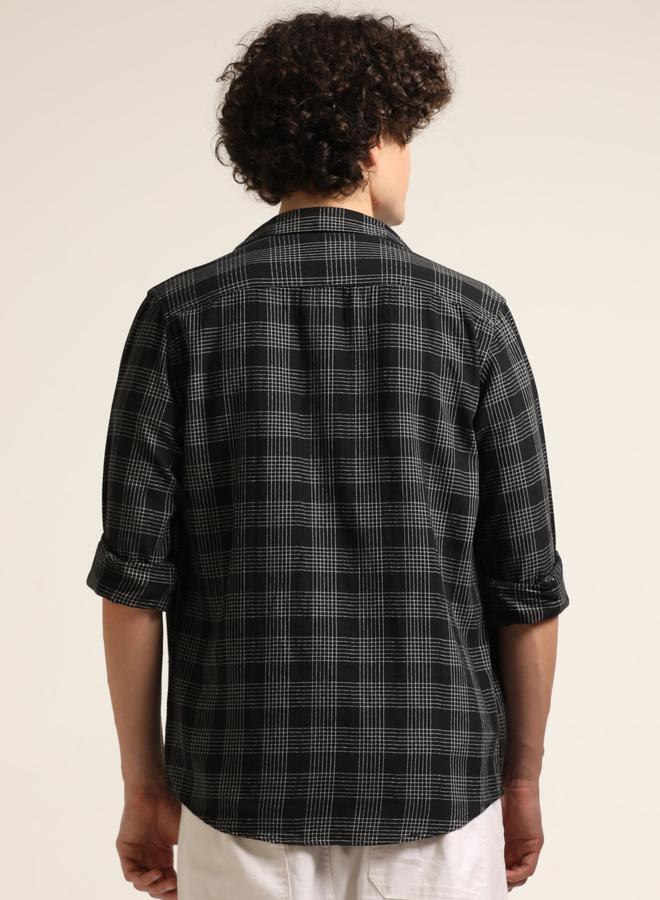 Bushirt Men Black Checked Spread Collar Shirt - Image 3
