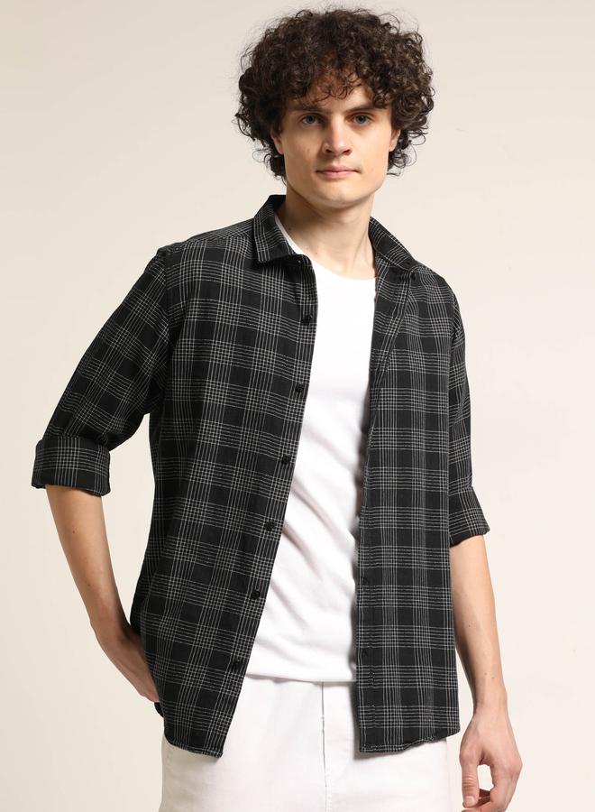 Bushirt Men Black Checked Spread Collar Shirt - Image 5