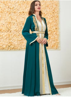 Madam Uniq Muslim 2 Pcs Abaya Long Sleeve Open Front Rhinestones Kaftan Cardigan Maxi Dress for Women with Belt  - Image 3