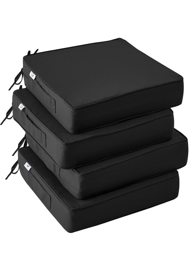 IPYNBAP Outdoor Chair Cushions Set of 4,Waterproof Outdoor Seat Cushions for Patio Furniture,Patio Chair Cushion with Handle and Ties, Square Out Door Chair Pads,19" x 19" x 3", Black - Image 1