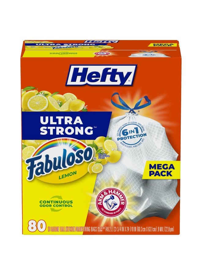 Hefty Ultra Strong Tall Kitchen Trash Bags, Fabuloso Lemon Scent, 13 Gallon, 80 Count - Image 1