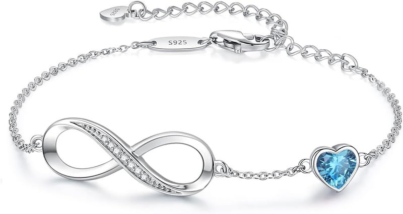 CDE Infinity Heart Birthstone Charm Link Bracelet for Women 925 Sterling Silver Adjustable Mother's Day Christmas Day Gift Anniversary Birthday Jewelry for Wife Girlfriend Her - Image 1