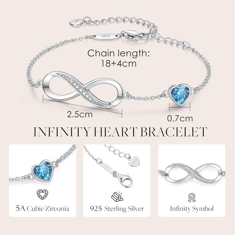 CDE Infinity Heart Birthstone Charm Link Bracelet for Women 925 Sterling Silver Adjustable Mother's Day Christmas Day Gift Anniversary Birthday Jewelry for Wife Girlfriend Her - Image 5