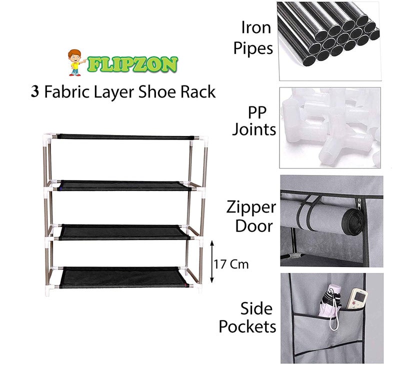 FLIPZON FLIPZON Premium 3Tiers Shoe RackMultipurpose Storage Rack with Dustproof Cover Small Black - Image 3