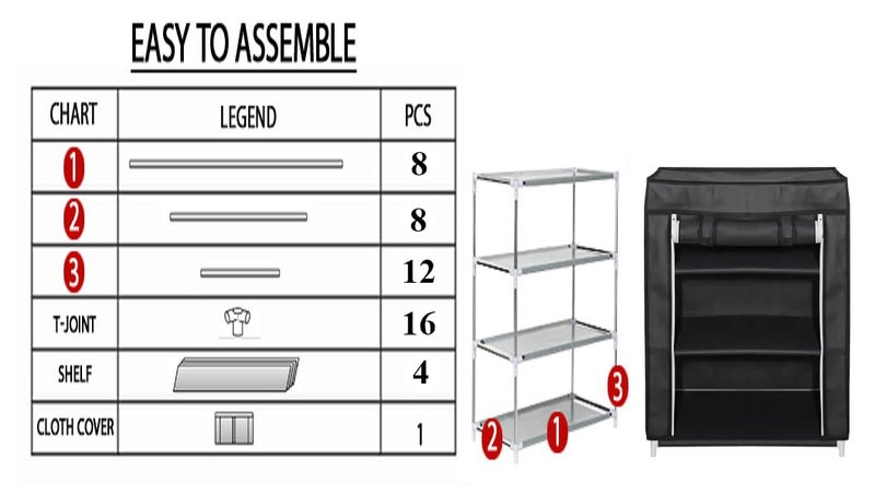 FLIPZON FLIPZON Premium 3Tiers Shoe RackMultipurpose Storage Rack with Dustproof Cover Small Black - Image 5