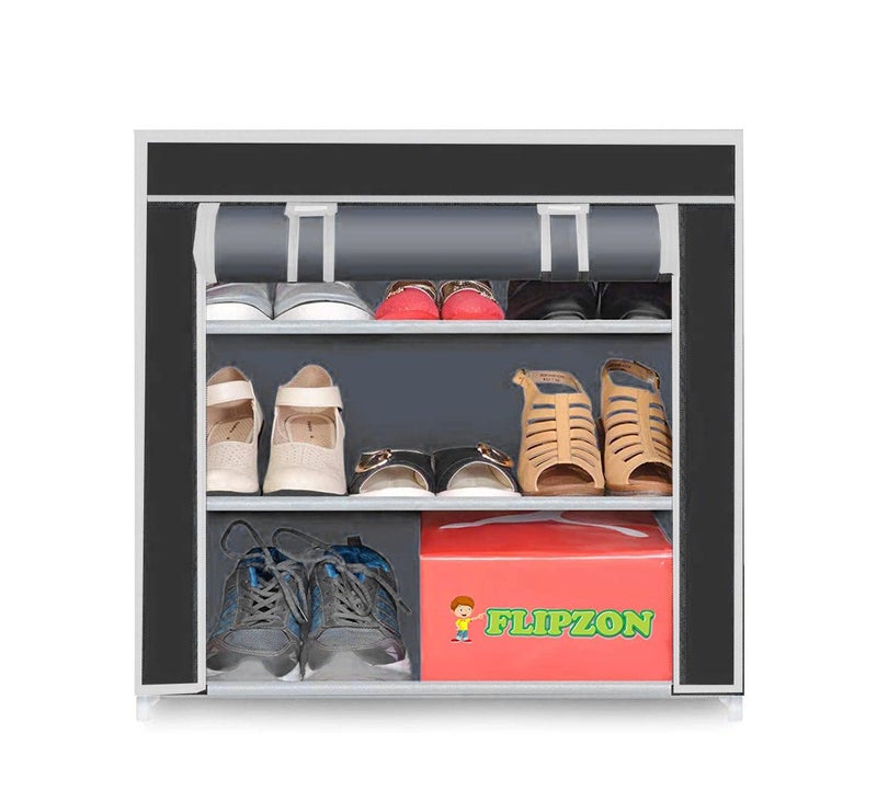 FLIPZON FLIPZON Premium 3Tiers Shoe RackMultipurpose Storage Rack with Dustproof Cover Small Black - Image 4