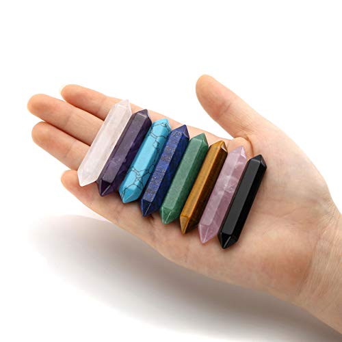 CrystalTears 8pcs Chakra Healing Crystal Double Terminated Points Wands Set Natural Polished Thumbled 6 Facet Stone Decor Reiking Balancing 1.9-2.1" - Image 3