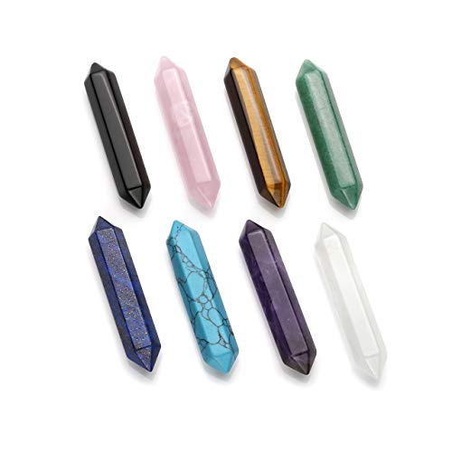 CrystalTears 8pcs Chakra Healing Crystal Double Terminated Points Wands Set Natural Polished Thumbled 6 Facet Stone Decor Reiking Balancing 1.9-2.1" - Image 1