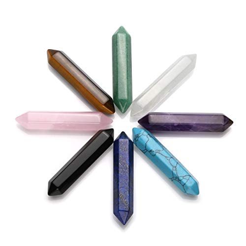 CrystalTears 8pcs Chakra Healing Crystal Double Terminated Points Wands Set Natural Polished Thumbled 6 Facet Stone Decor Reiking Balancing 1.9-2.1" - Image 2