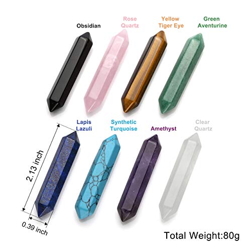 CrystalTears 8pcs Chakra Healing Crystal Double Terminated Points Wands Set Natural Polished Thumbled 6 Facet Stone Decor Reiking Balancing 1.9-2.1" - Image 4