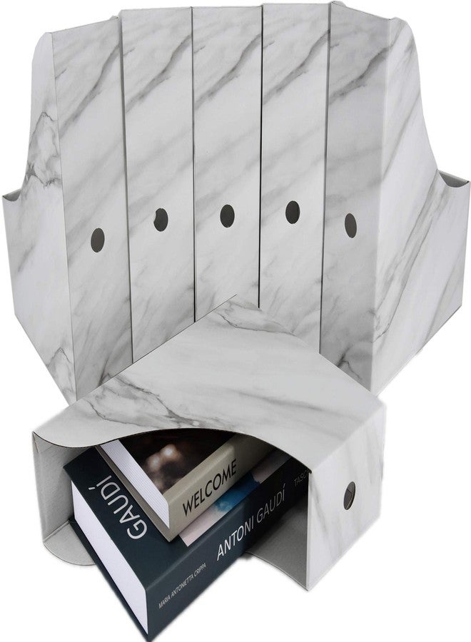 HUAPRINT Magazine Holder( 6 Pack, Marbling Gray) Cardboard Magazine File Holder-Folder Holder,Magazine Organizer,Document Organizer,Magazine Storage Box,With Labels - Image 1
