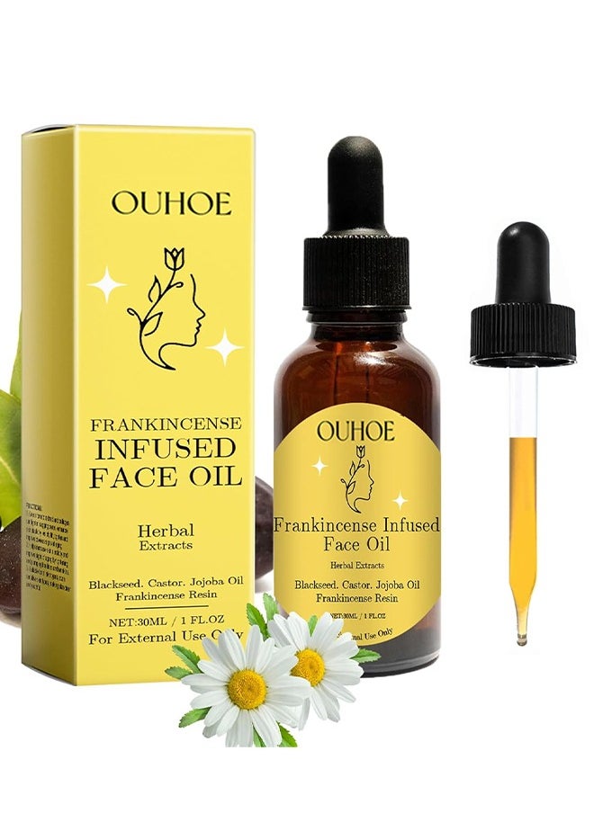 OUHOE Frankincense Infused face oil - Frankincense Resin Oil For Face,30ML Frankincense Resin Infused Oil For Face,Organic Black Seed Castor & Jojoba Oils,Frankincense Resin Oil Essential,Cold Pressed Serum Anti-Aging Wrinkle  - Image 1