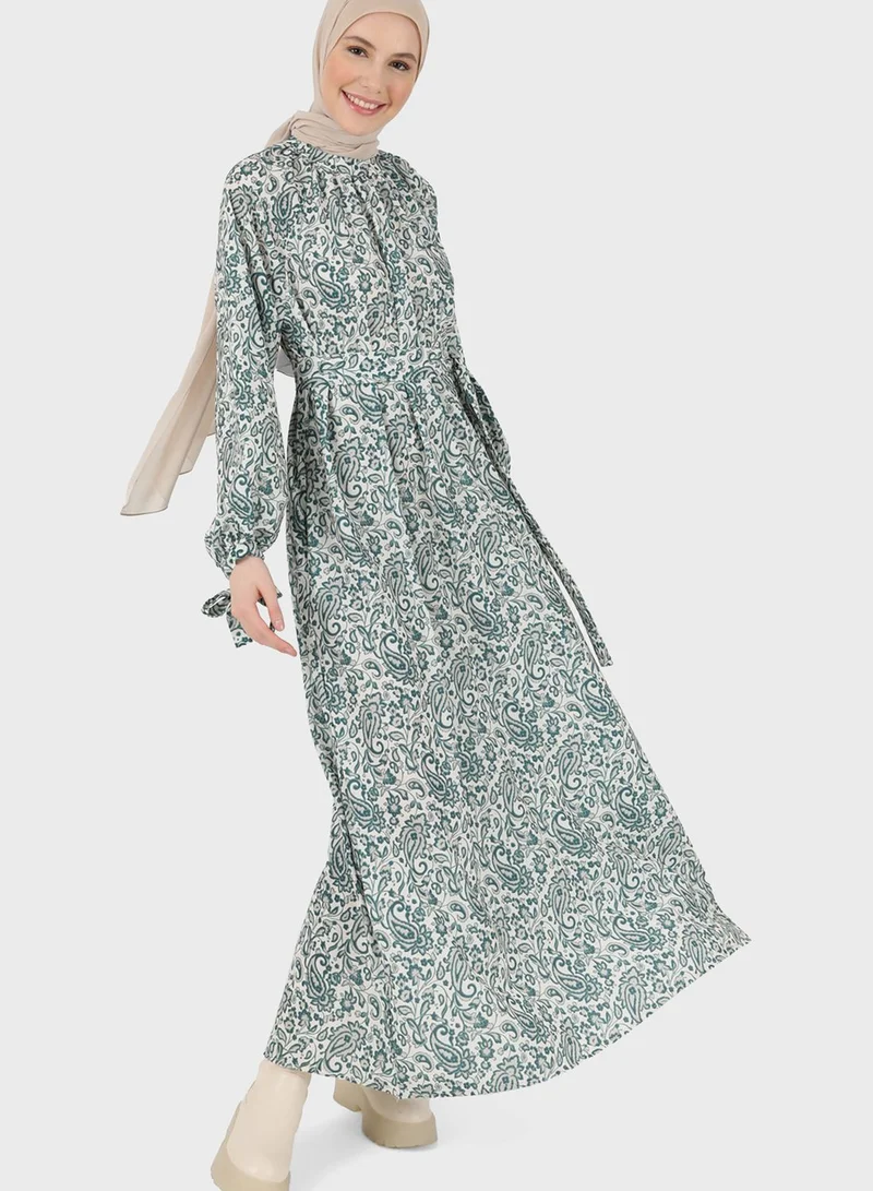 Refka by modanisa Belted Balloon Sleeve Dress