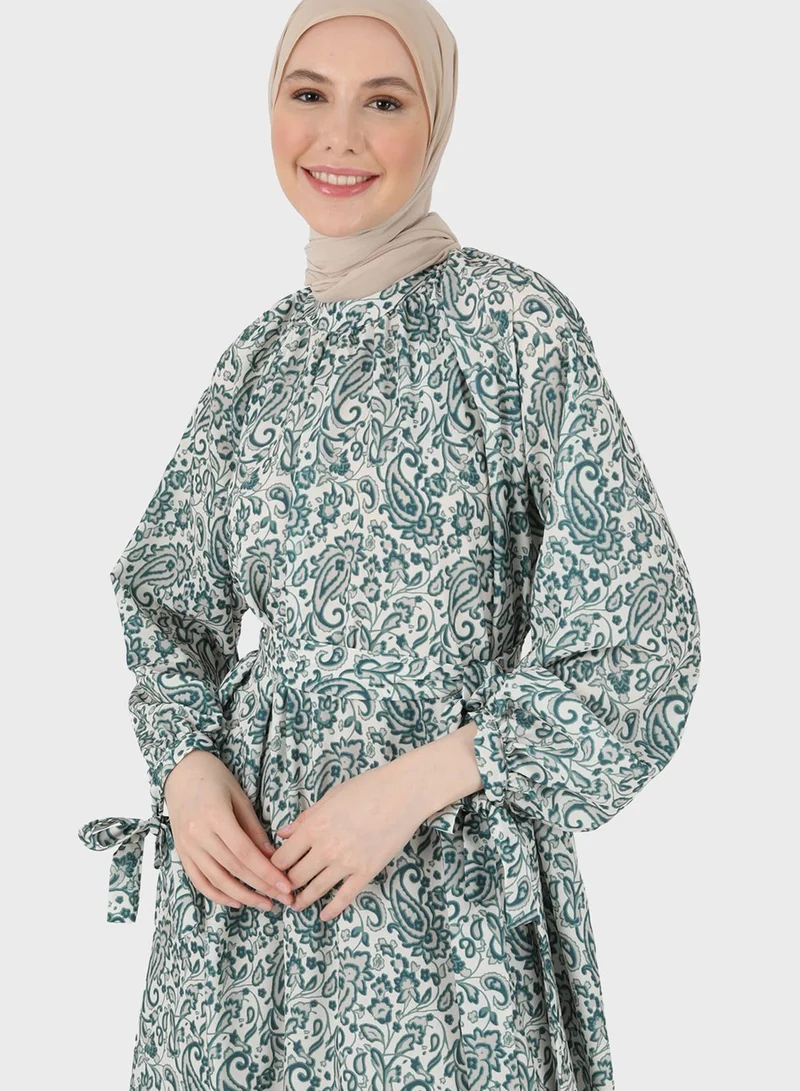 Refka by modanisa Belted Balloon Sleeve Dress